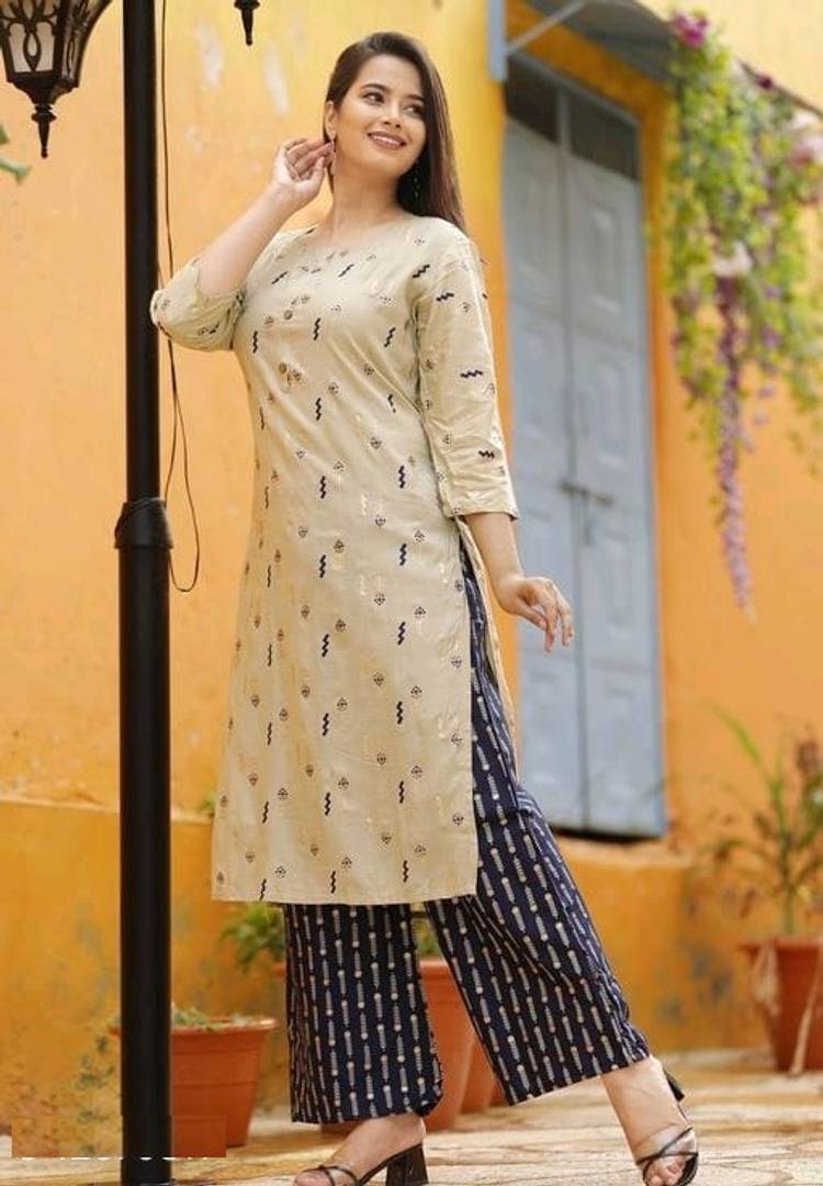 Rayon Printed Kurta With Palazzo Set